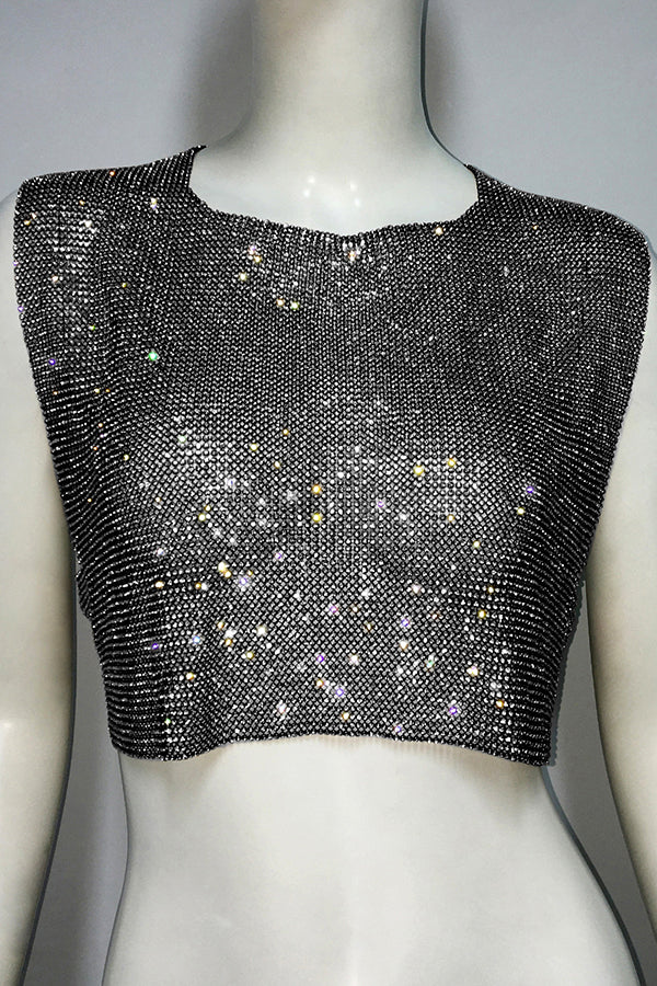 Metallic Rhinestone Backless Chain Vest