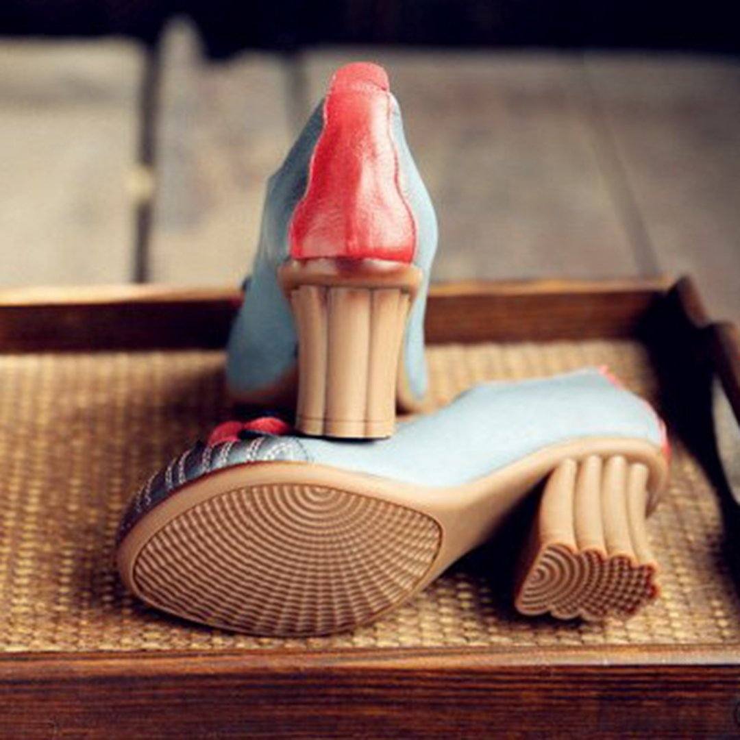 Cozy Flowers Leather Handmade Chunky Heels Comfy Shoes