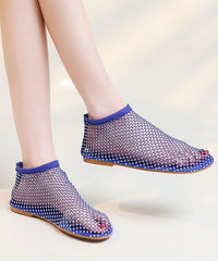 Red Breathable Mesh Sandals Boots Splicing Zircon