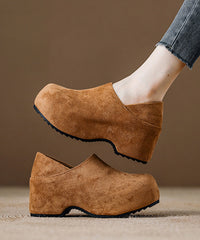 Camel Platform Suede Splicing Loafer Shoes