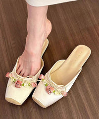 Apricot Square Head Rose Slide Sandals
