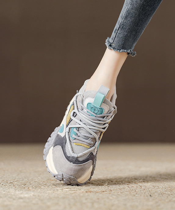 Pink Suede Breathable Mesh Splicing Platform Flat Shoes For Women