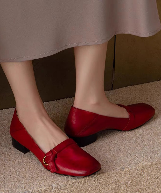 Red Chunky Shoes Cowhide Leather Comfy Splicing