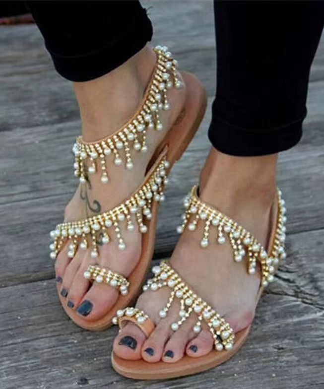 Summer Roman Handmade Beaded Flat Sandals
