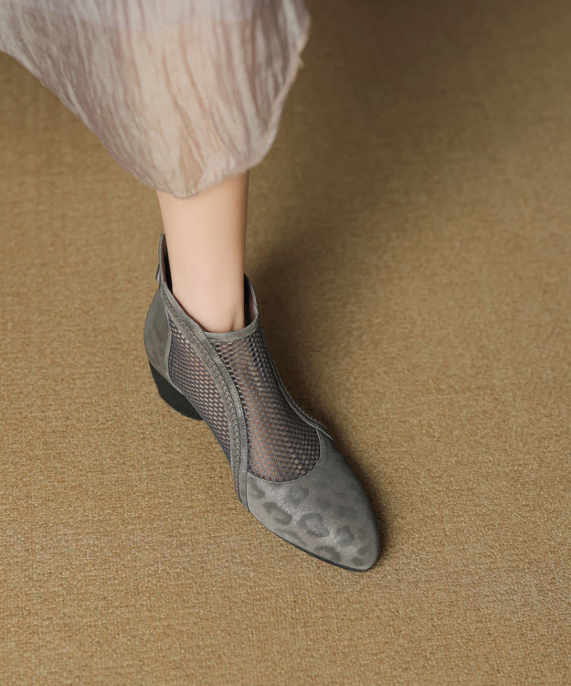 Handmade Splicing Chunky Boots Black Breathable Mesh