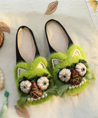 Green Cotton Fabric Slippers Shoes Nail Bead