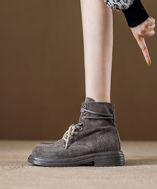 Red Lace Up Suede Splicing Boutique Chunky Boots