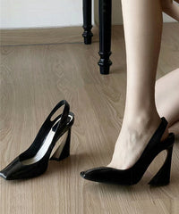 Boutique Splicing High Heel Sandals Black Sheepskin Square Toe