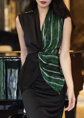 Colorblock V Neck Striped Patchwork Flattering Shirt Sleeveless