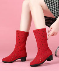 Chic Splicing Chunky Boots Black Suede Hollow Out