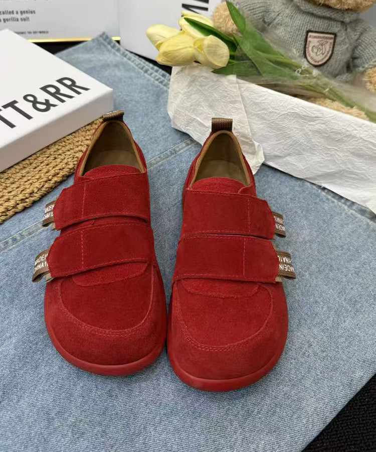 Red Flats Suede Splicing Velcro Strap For Women