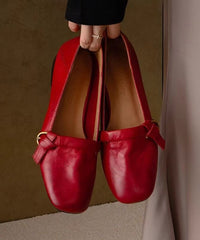 Red Comfortable Splicing Flat Shoes Cowhide Leather