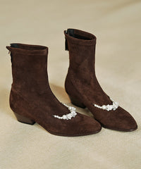 Boutique Brown Suede Nail Bead Splicing Boots