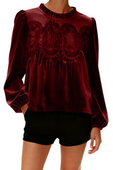 Velvet and Lace Patchwork Loose Long-sleeved Top