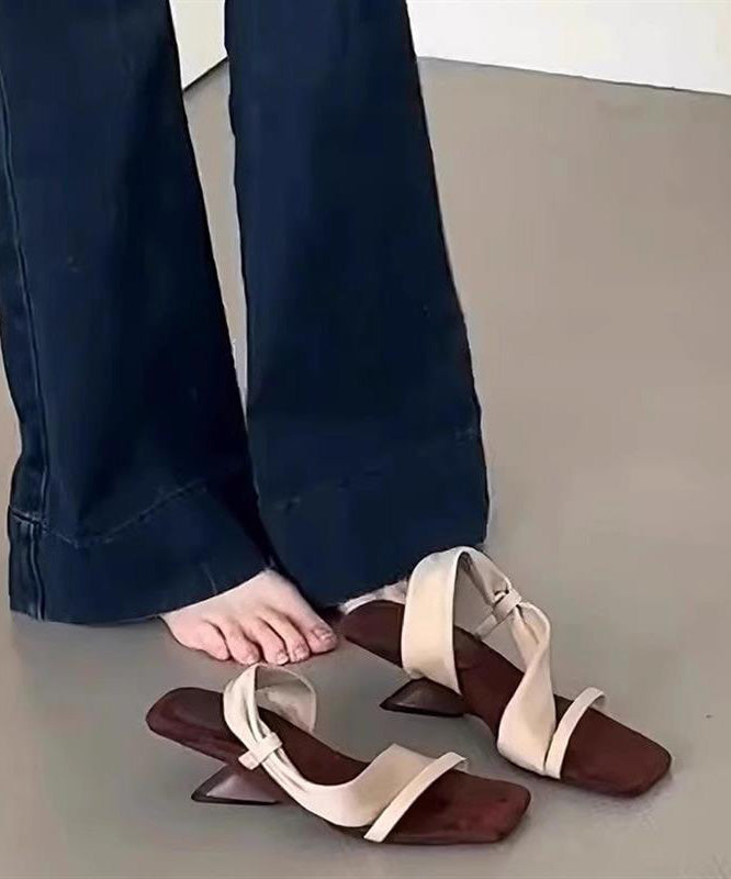 Splicing Apricot Pink Faux Leather Peep Toe Slide Sandals