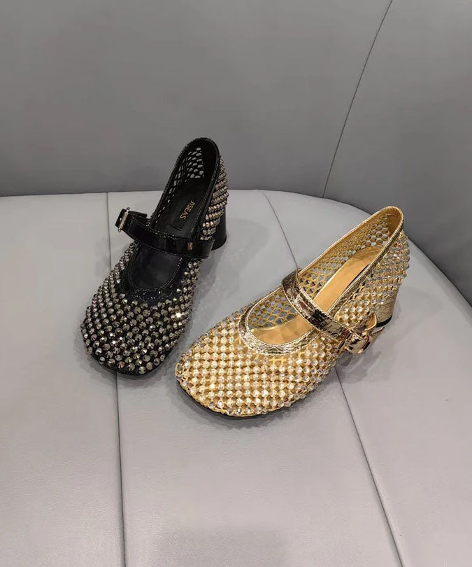 Splicing Chunky Shoes Black Breathable Mesh Zircon