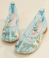 Comfy Green Breathable Mesh Flat Shoes Embroidered