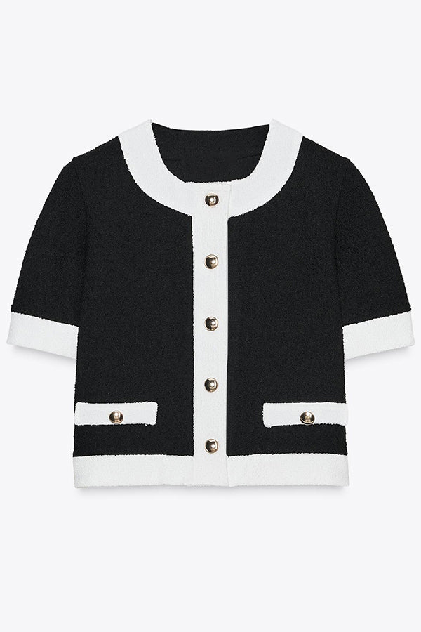 Contrast Color Short-sleeved Button-down Top
