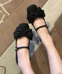 Black Cotton Fabric Flat Shoes Splicing Bow Buckle Strap