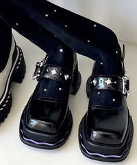 Black Platform Knit Fabric Splicing Diamond Knee Boots