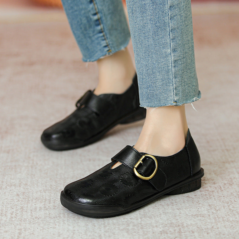 Retro Leather Bickled Flat Casual Shoes