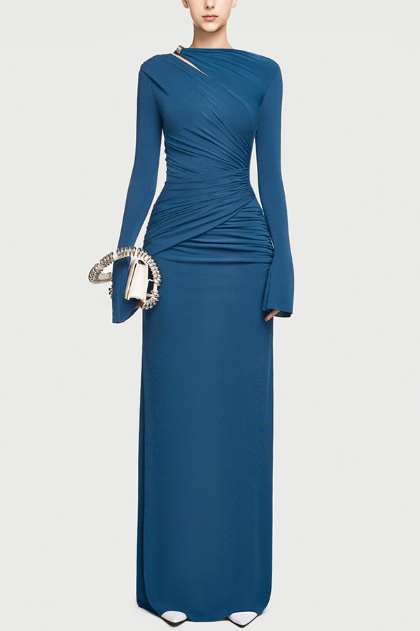 Long-sleeved Slim-fit Pleated Elegant Maxi Dress