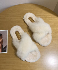 Splicing Slippers Shoes Light Green Fuzzy Fur