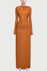 Long-sleeved Slim-fit Pleated Elegant Maxi Dress