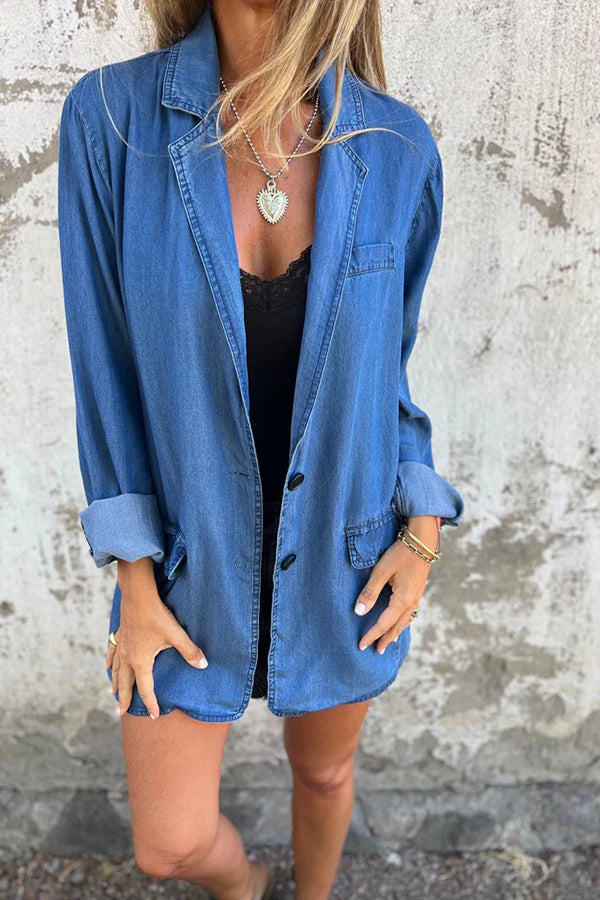 Lapel Casual Loose Long Sleeve Denim Jacket