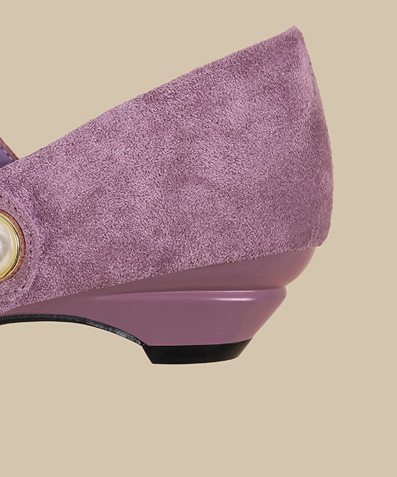 Purple Suede Buckle Strap Splicing Wedge Heels Shoes