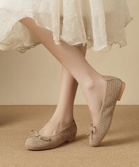 Yellow Flat Shoes Faux Leather Bow Comfy Hollow Out