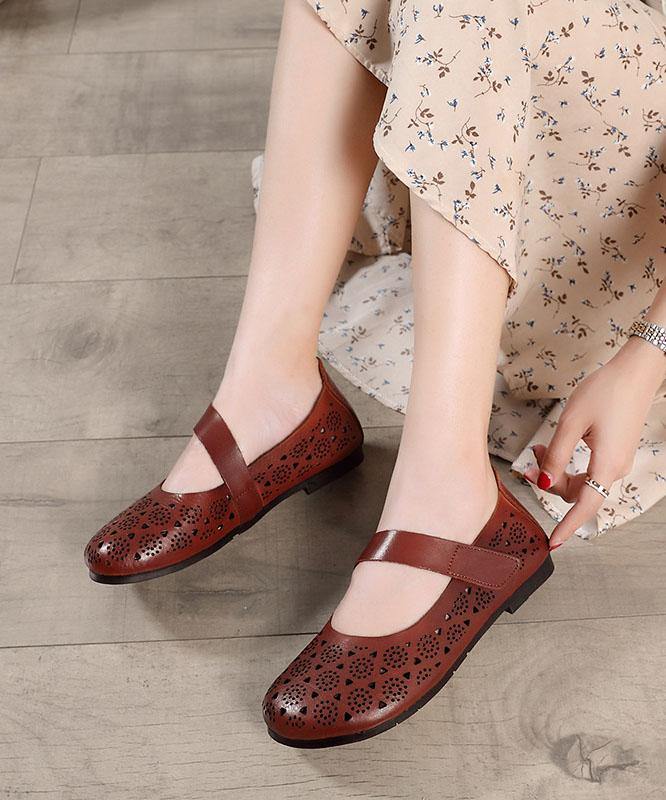 Hollow Out Brown Flat Feet Shoes Buckle Strap Flat Shoes