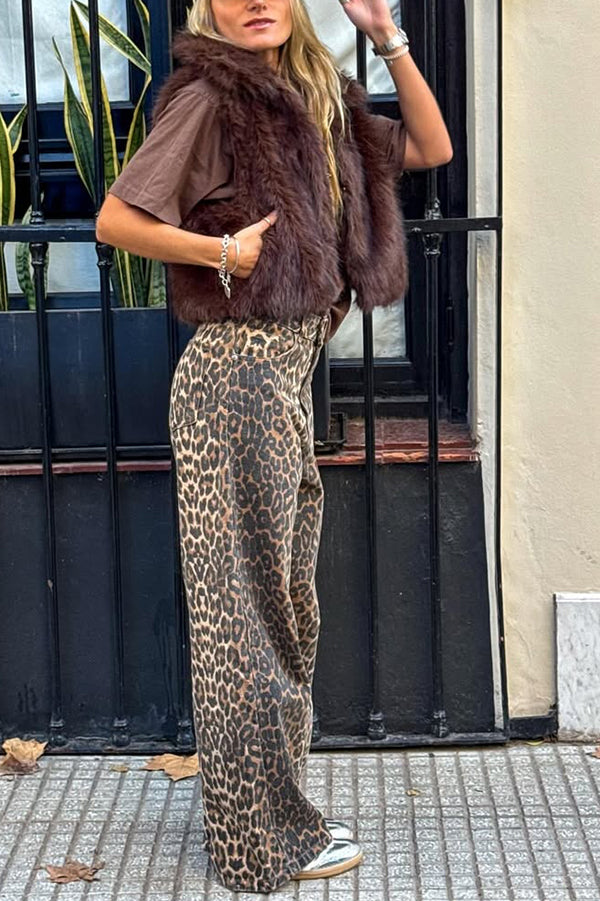 Collared Sleeveless Short Faux Fur Vest