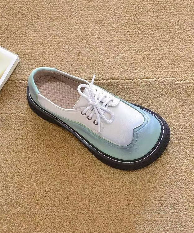 Splicing Platform Flat Shoes Black White Faux Leather Lace Up