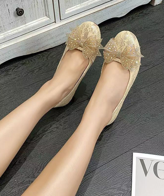 Apricot Embroidered Bow Lace Inner Height Shoes