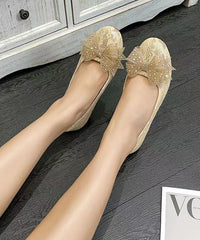Apricot Embroidered Bow Lace Inner Height Shoes