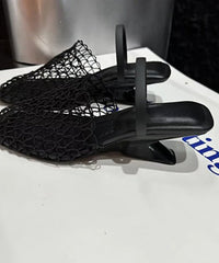 Stylish Black Splicing Wedge Hollow Out Slide Sandals