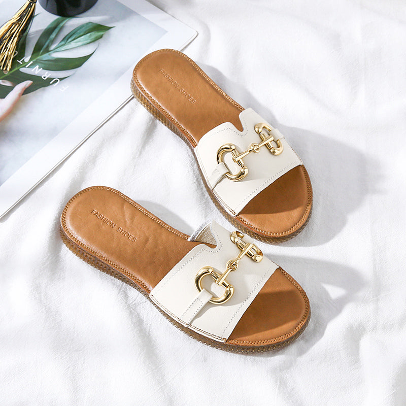 Summer Vintage Handmade Cowhide Leather Slippers