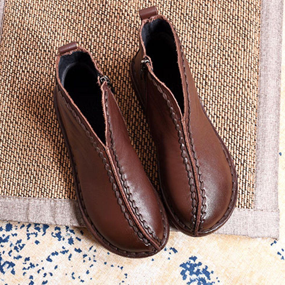 Leather Vintage Ethnic Style Soft Ankle Boots ( Added plush styles)