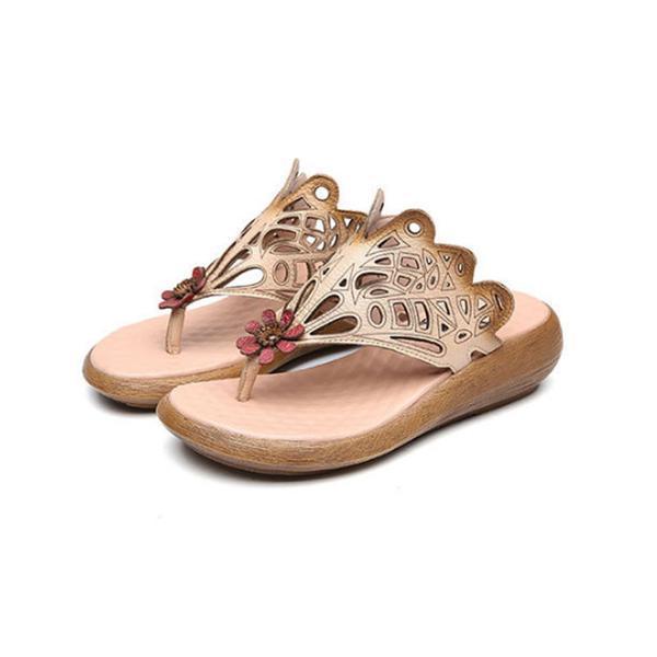 Casual Leather Shoes Beige Portable Slippers