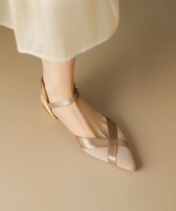 Apricot Sandals Suede Splicing Pointed Toe Buckle Strap