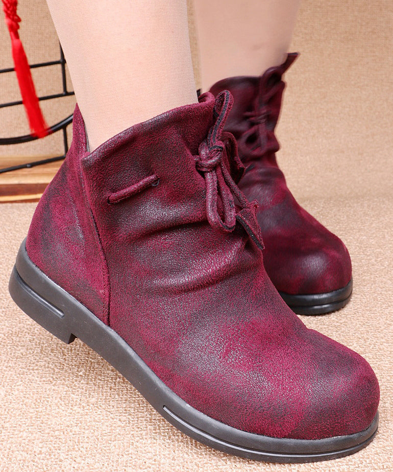 Camel Cotton Fabric Splicing Lace Up Flat Boots