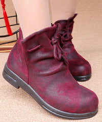 Camel Cotton Fabric Splicing Lace Up Flat Boots