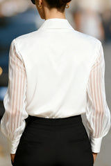 Solid Color Satin Loose-fitting See-through Long-sleeved Casual Shirt