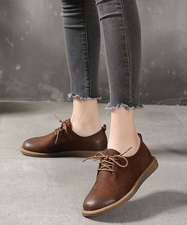 Handmade Caramel Flat Shoes For Lace Up Flat Feet Shoes