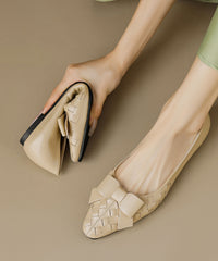 Chic Bow Splicing Soft Comfy Flats Black Sheepskin