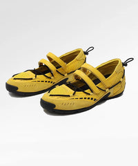 Red Faux Leather Buckle Strap Splicing Sport Flats