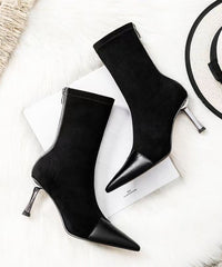 Camel Splicing Suede High Heel Boots Pointed Toe