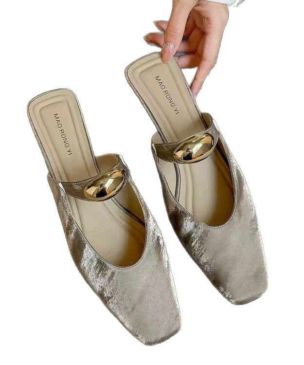 Beige Chunky Faux Leather Boutique Splicing Slide Sandals