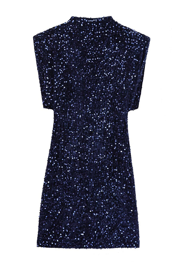 Sequined Round Neck Sleeveless Slim-fit Mini Dress